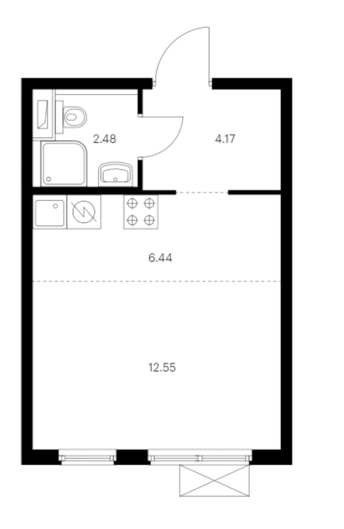 Квартира студия 25.64 м², 13/15 эт., ЖК «Янинский лес»